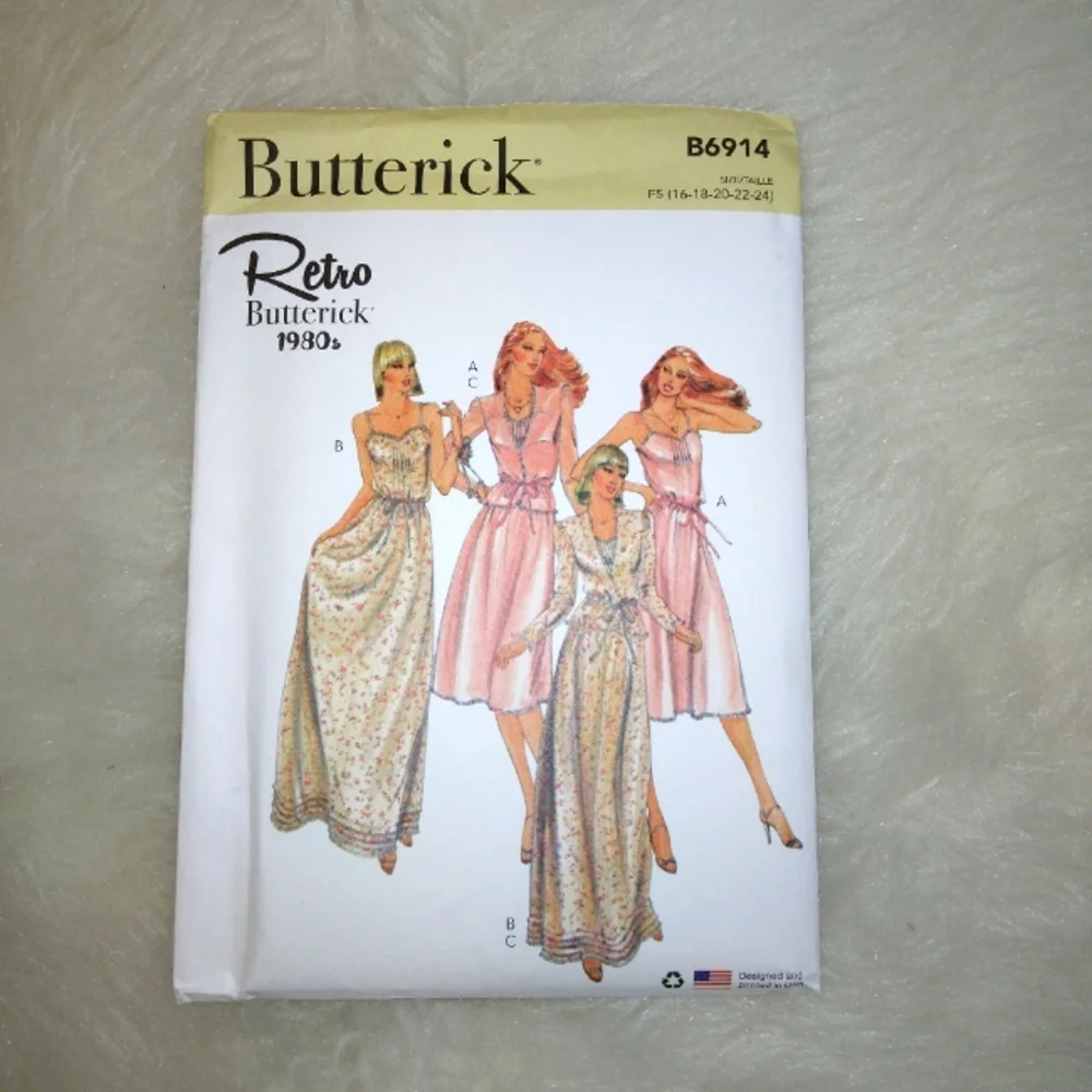 BUTTERICK B6914 Sz 16-24 Retro 1980s Misses Semi Fitted Dress And Jacket